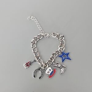 Paparazzi Silver Charm Bracelet with Red, Blue, and Black Accents